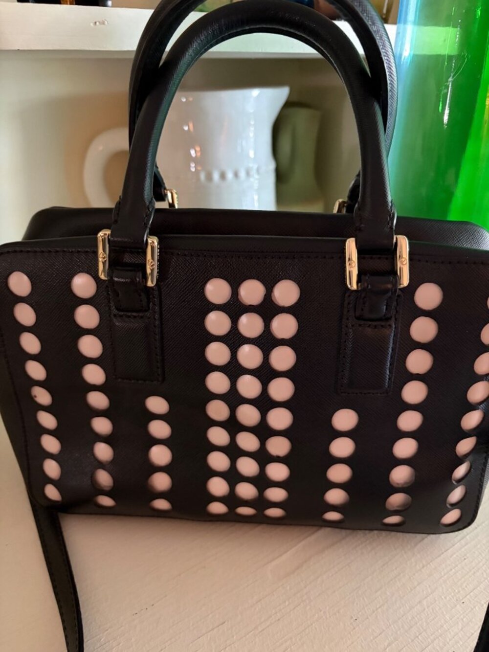 Tory Burch Robinson Black White Saffiano Leather Lily Square Satchel Bag Limited - Picture 6 of 12